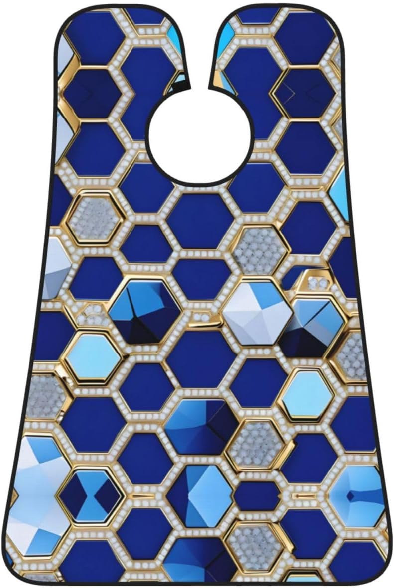 Blue Hexagons And Diamond Print Beard Bib Apron For Men, Beard Hair Catcher For Men Shaving Trimming,Beard Cape Cloth
