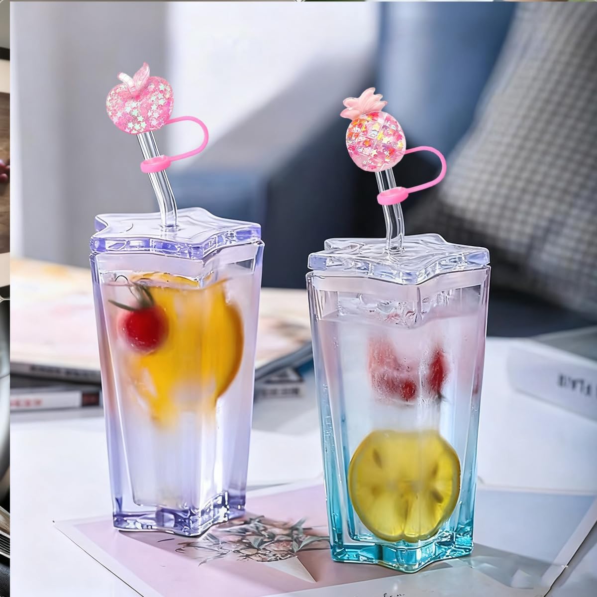 5PCS Spring Straw Toppers for Stanley Cups,Cute Fruit Straw Cover Caps for Stanley 30&40 Oz Tumbler,10mm 0.4in Reusable Soft Silicone Drinking Tips Lids Stanley Cup Accessories - Image 4