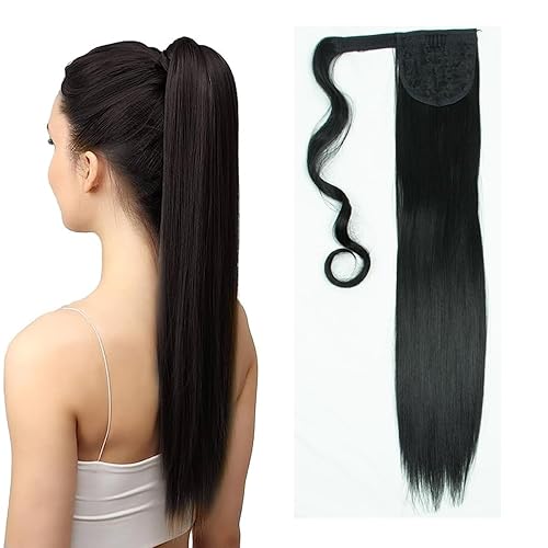 Extensión de cola de caballo larga y recta con clip, extensión de cola de caballo sintética envolvente, extensiones de cabello con clip en cola de disponible en Yaxa Peru