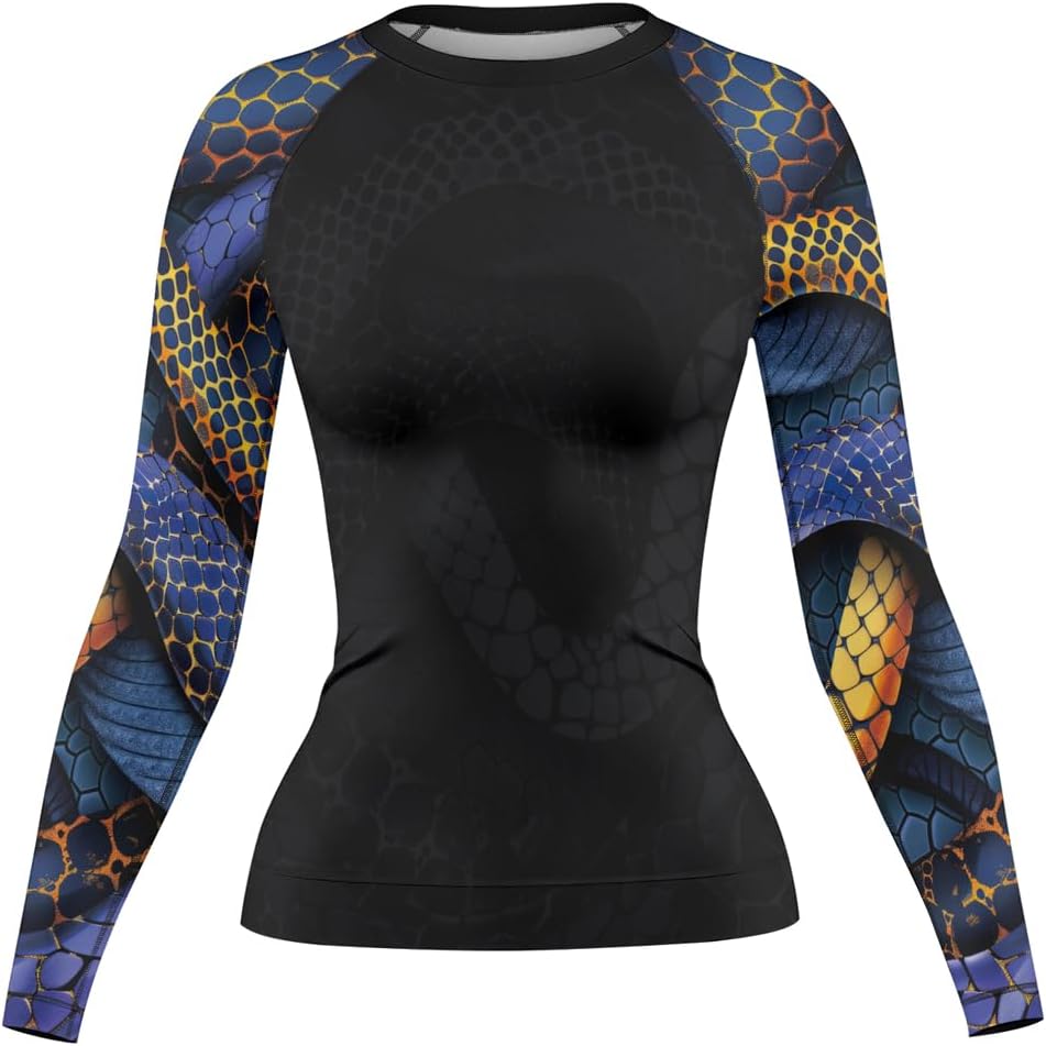 FORMONIES Snake Print Rash Guard for Women – Compression Top for BJJ MMA No-Gi Jiu Jitsu & Fitness