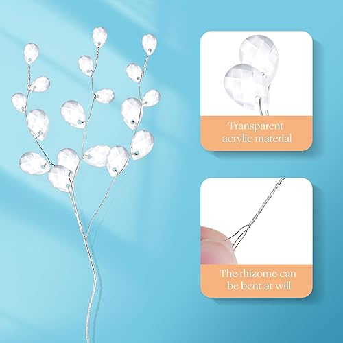 Miniatura 5 de IMIKEYA 50 piezas de tallos de gota de cuentas acrílicas de cristal, ramos artificiales, tallos florales transparentes, aerosoles decorativos para