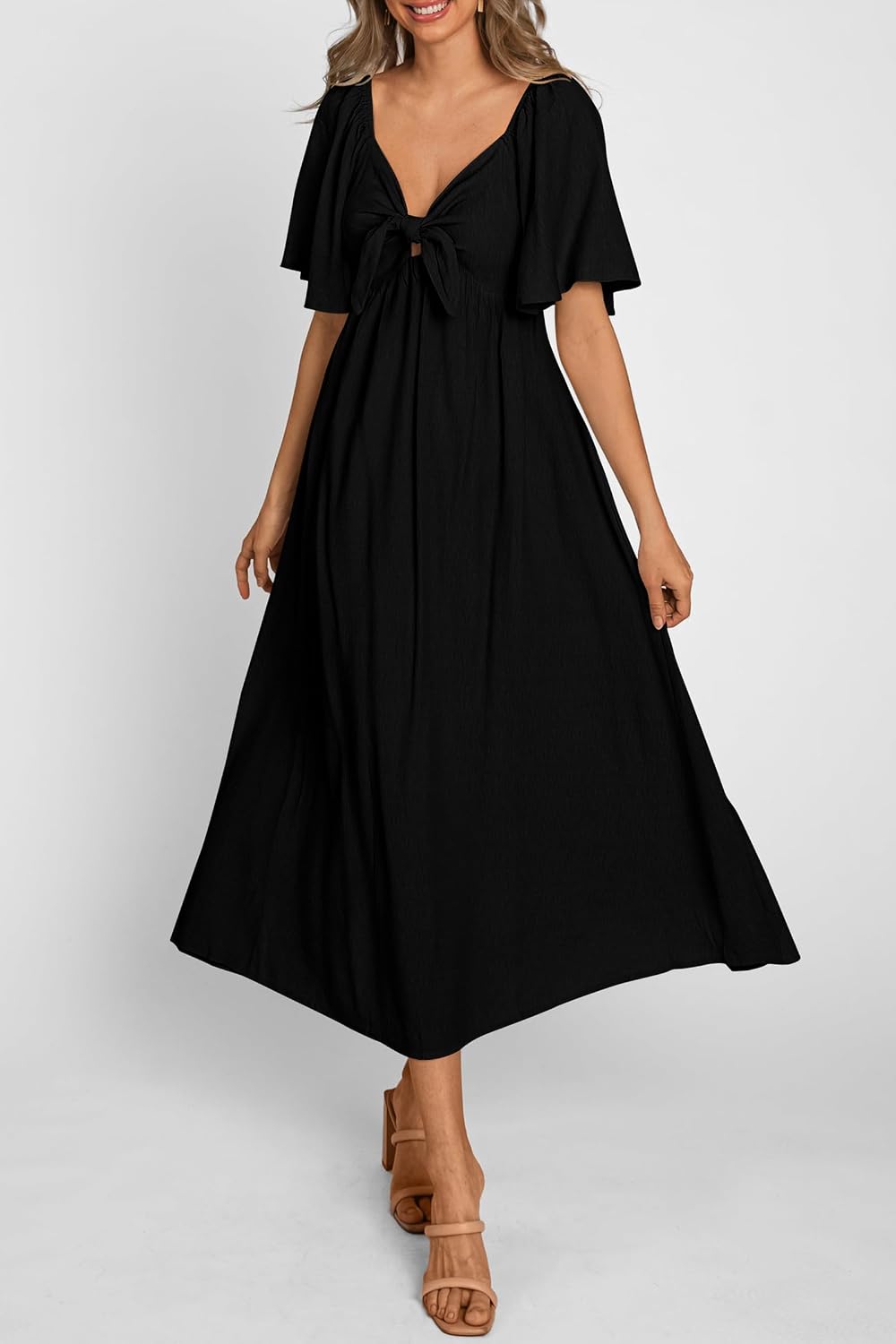 PRETTYGARDEN Women's Summer Bow Tie V Neck Midi Dresses image 4