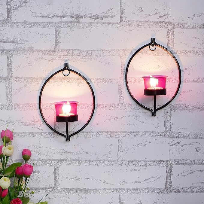 Applique murale verre rouge d'exception et bougies incluses | Duo design 3