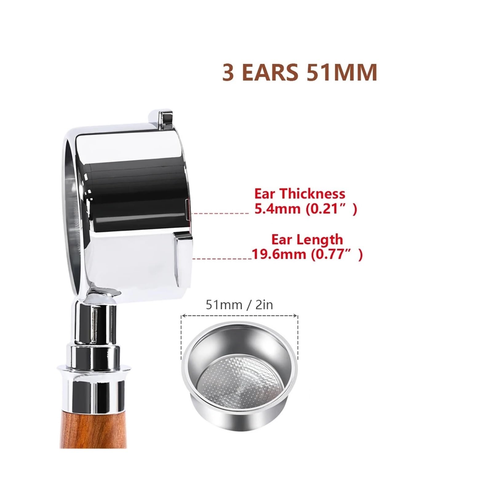 Portafiltro Senza Fondo For Caffè 51mm Naked, Compatibile Con Delonghi EC680 EC685 EC200, Cestello Filtro Accessori For Macchine Da Caffè Espresso Strumenti For Baristi(51MM 3Ear-Ebony)