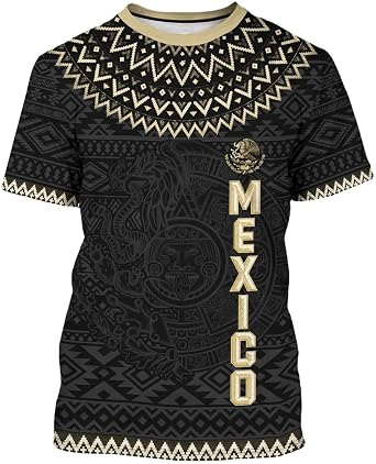 Aztec Mexico T-Shirt Mexican Flag Shirt Unisex Round Neck Short Sleeve 3D T-Shirt Top