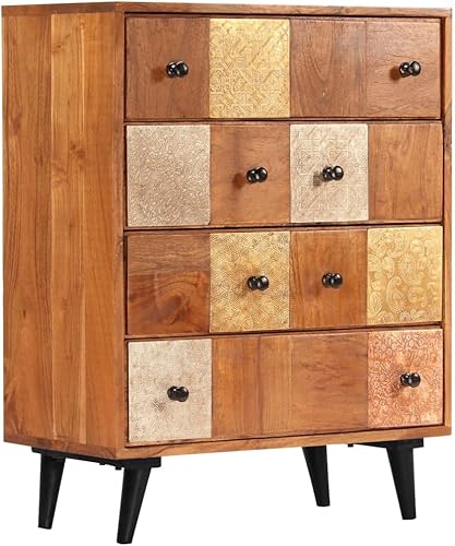 vidaXL Cómoda de madera de acacia maciza, resistente, elegante, con acabado de miel, patas de metal, aparador, armario de almacenamiento, muebles