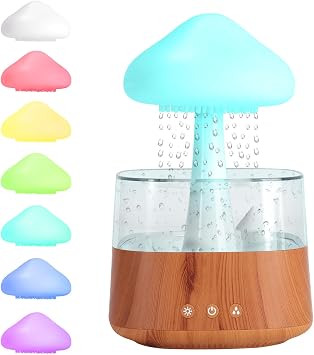 Cloud Humidifier Diffuser,Essential Oil Diffuser with Water Drip, 7 Colors Night Light Mushroom Diffuser for Bedroom, Desktop Aromatherapy Diffuser for Large Room Sleeping Office Wood