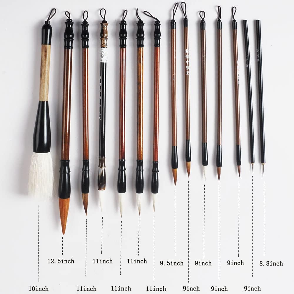 14 Pieces Chinese Calligraphy Brushes + 1 Roll-up Brush Holder Set for Japanese Chinese Sumi Painting Drawing Kanji Art Watercolor