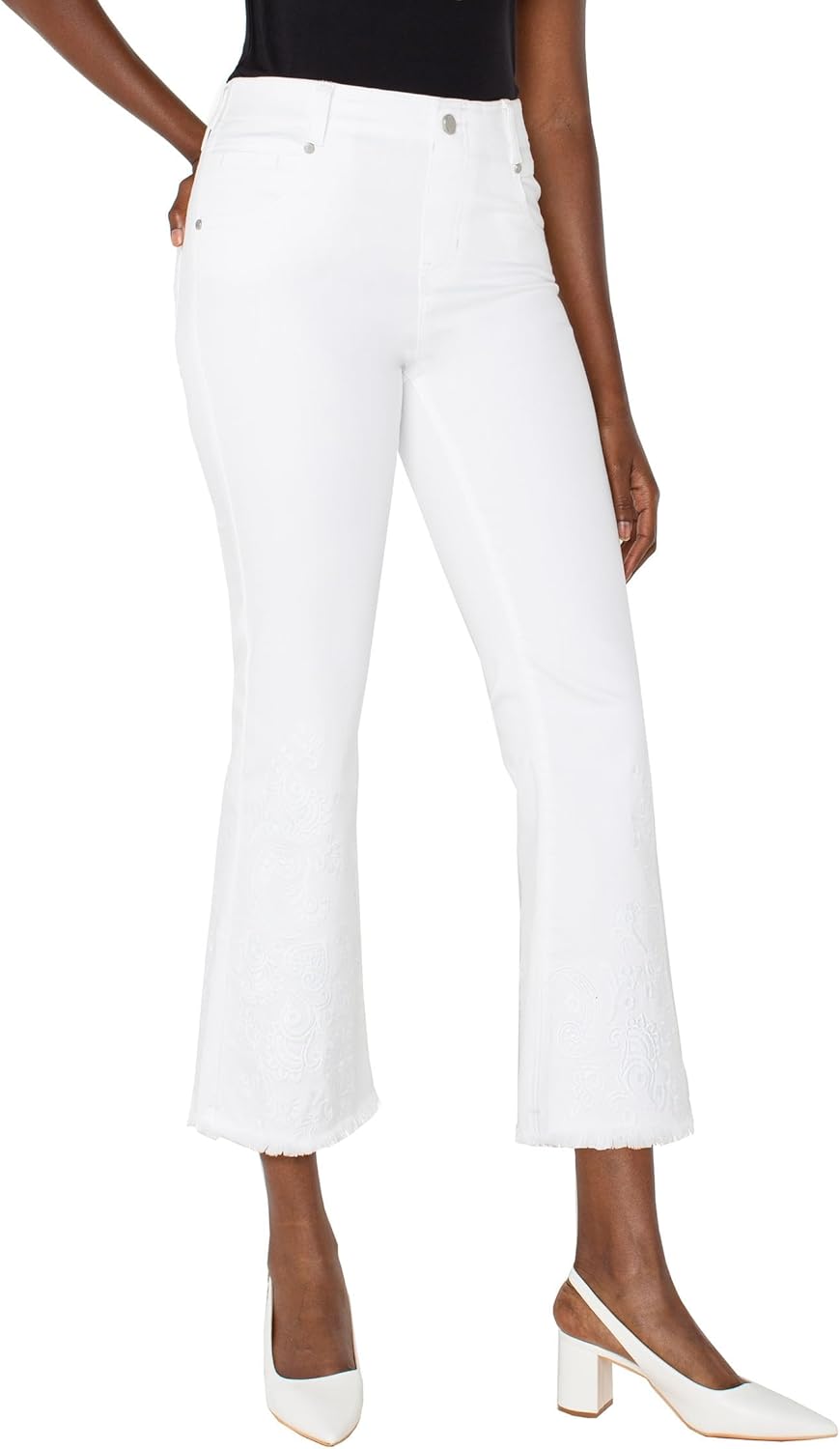 Liverpool Women's Gia Glider Crop Flare with Fray Hem