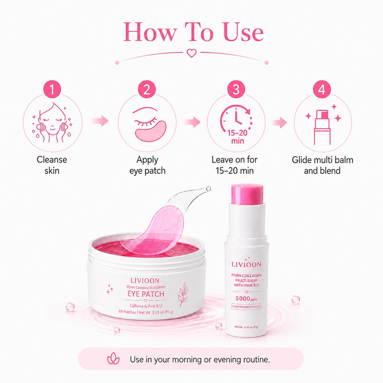 PDRN Collagen Multi Balm Stick & Eye Patches Set, 0.35 oz + 60‑Count