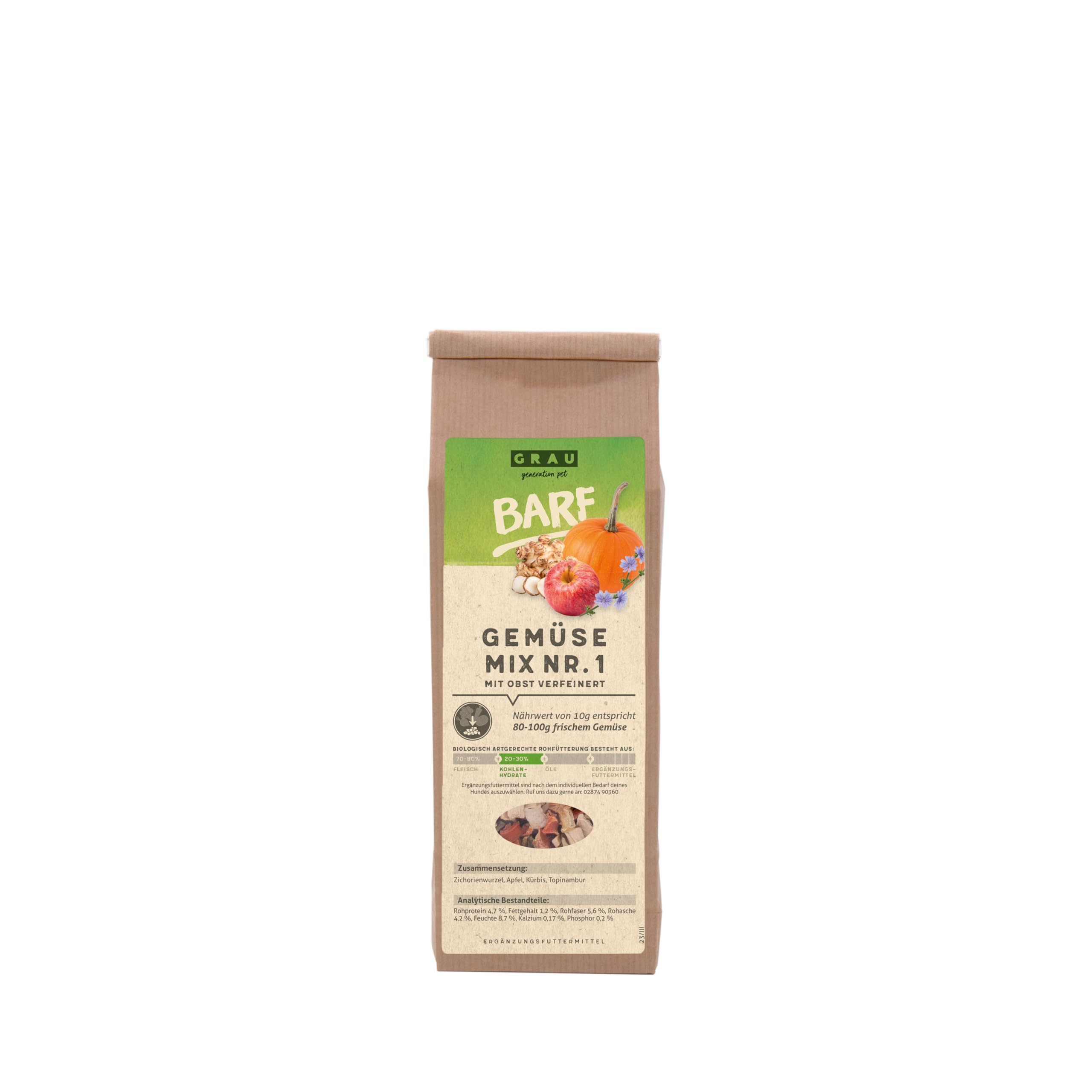 GRAU – das Original – Trockengemüsemischung mit Obst zum BARFen für Hunde - Mischung Nr. 1", 1er Pack (1 x 150 g), Ergänzungsfuttermittel für Hunde