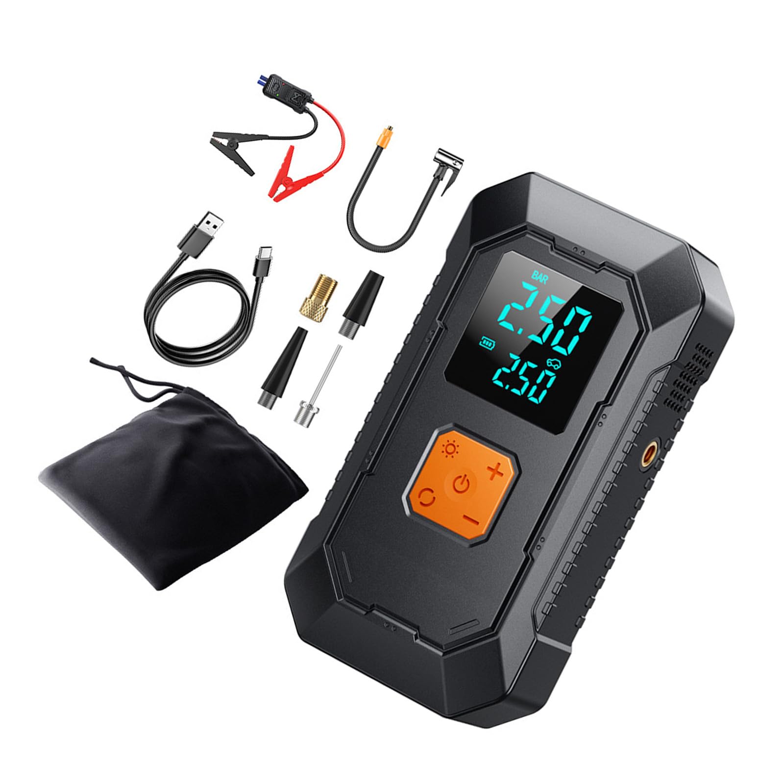 Compressore d'aria ricaricabile per pneumatici senza fili per auto moto biciclette palle con LED USB C adattatore di alimentazione compressore d'aria per auto moto