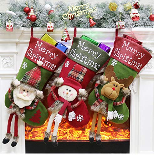 GFun Christmas Stocking Xmas Stocking, 18â€™â€™ Set of 3 Large Size Santa,Snowman,Reindeer,Xmas Character 3D Christmas Decorations Gift Holding Home Tree Ornament Party Accessory