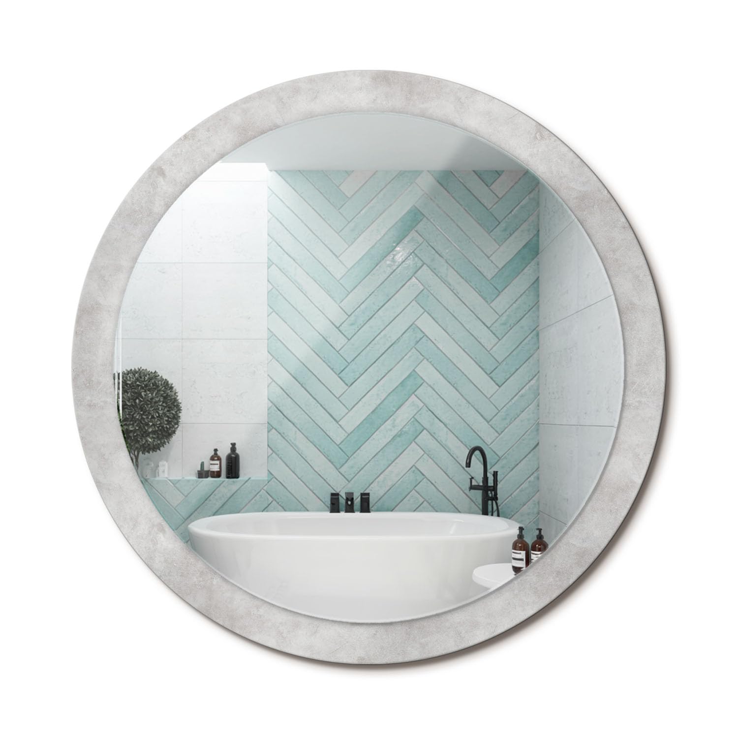 Élégance et modernité d'un miroir mural rond artistique effet béton fi100