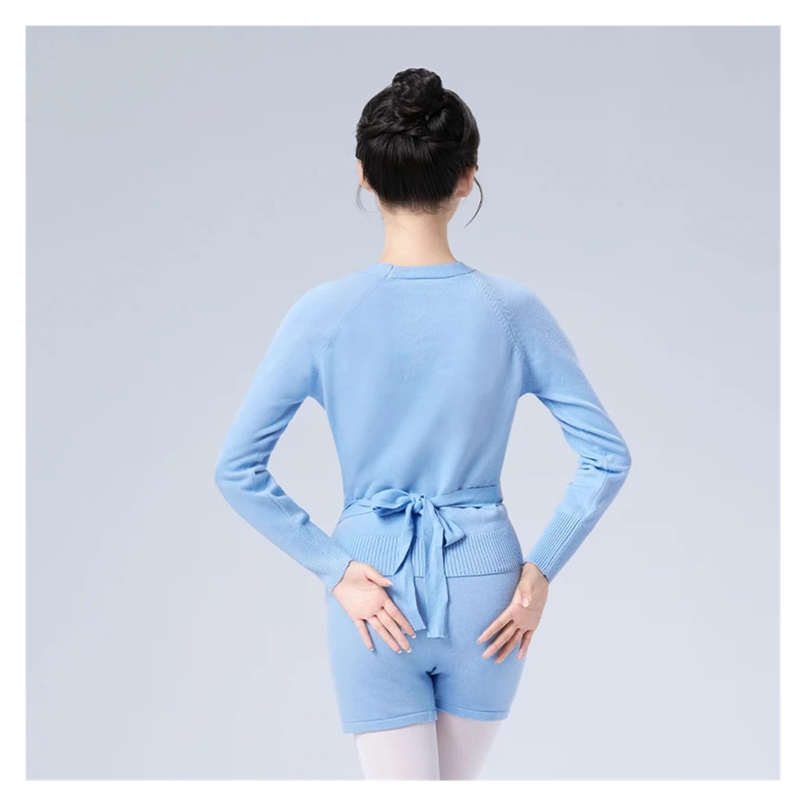Frauen Ballett Pullover Dance Crop Tops Erwachsene Aufwärmen Ballett Top Teen Spitze-up Mantel Lange-Sleeve Strickjacke warme Jacke Thermo Pullover(Blue Tops and Pants,M(160-165cm))