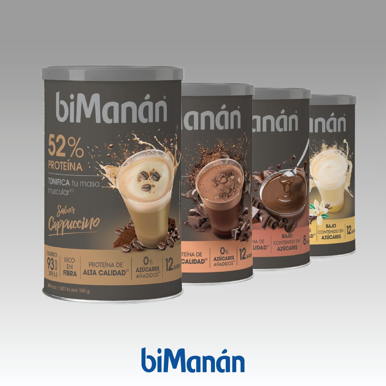 BIMANÁN Proteinshake – Cappuccino-Geschmack – Hyperprotein-Shake zum Straffen und Erhöhen von Muskelmasse – Produkt Proteico köstlicher Cappuccino-Geschmack – 360 g, 12 Portionen