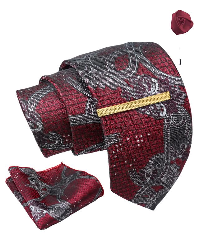 axlon Geometric Tie For Men – Formal Ties Set With Pocket Square, Cufflink, Tie Clip & Flower Pin With Gift Box For Mens (AXGM)-picture-39