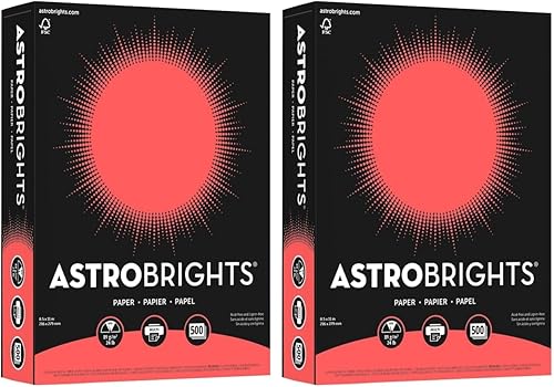 Neenah Astrobrights® - Papel de color brillante, papel tamaño carta, 24 libras, certificado FSC, rojo cohete, resma de 500 hojas (paquete de 2)