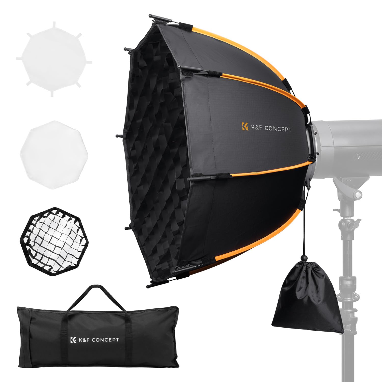 K&F CONCEPT 60 cm Quick Release Softbox z kratką + dyfuzorem + torbą