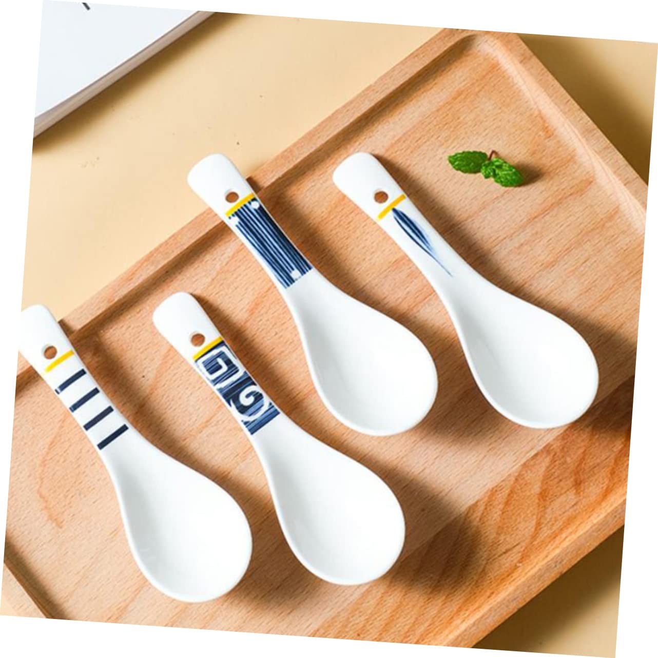 Ipetboom 4Pcs Japanese Style Ceramic Soup Spoons Decorative Tableware for Soup Rice and Appetizers Simple Design for Home Use for Porridge and Cereal