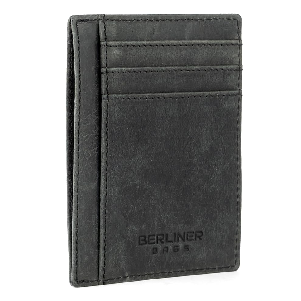 Image of BERLINER BAGS Full Grain Leather Front Pocket Wallet Men Karl, Dark Grey