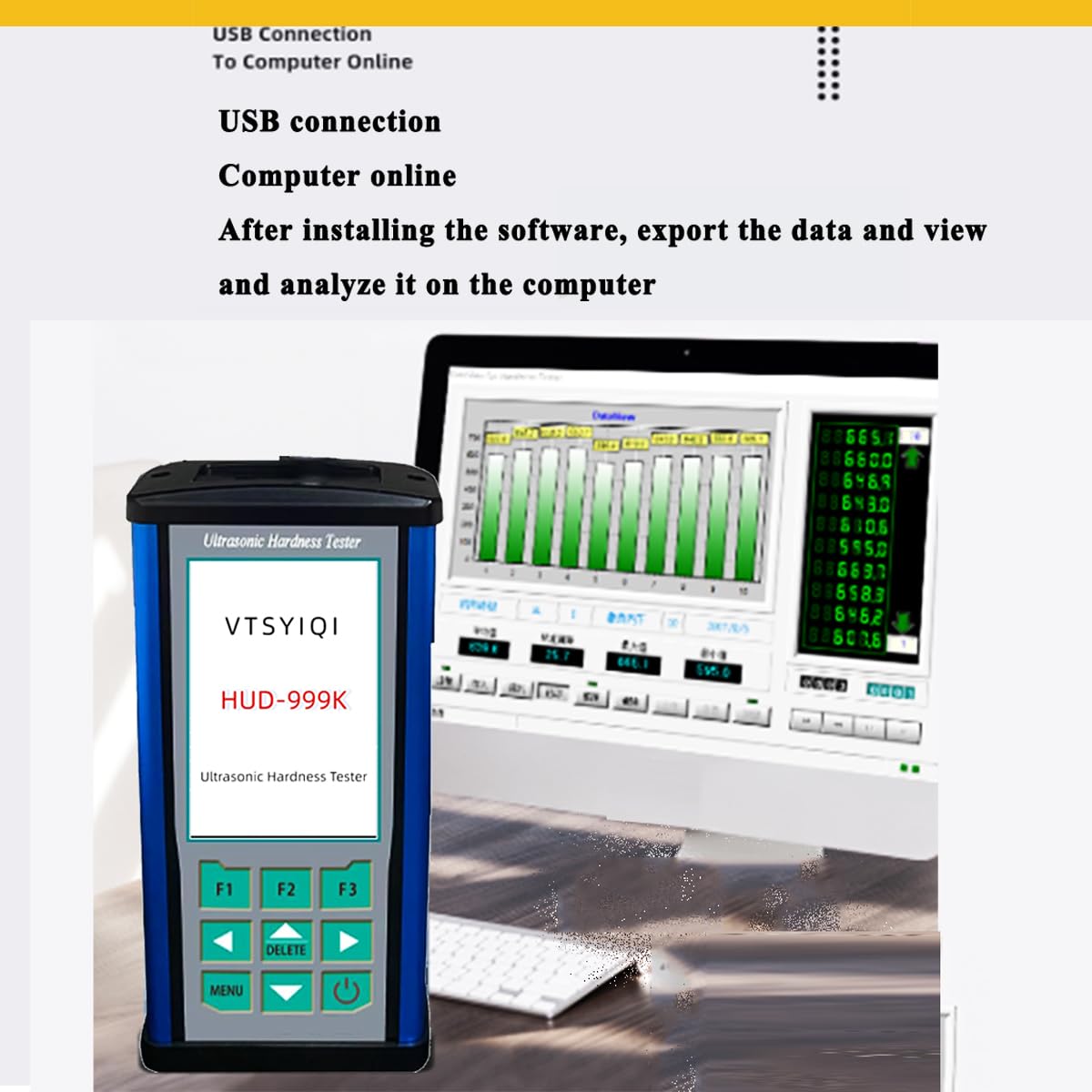 High Precision Ultrasonic Hardness Testing Euqipment 98N Durometer Sclerometer for Forgings Welds and Heat Affected Zones with Force 98N 10kgf Probe Surface Ra<15um Multi-Point Calibration