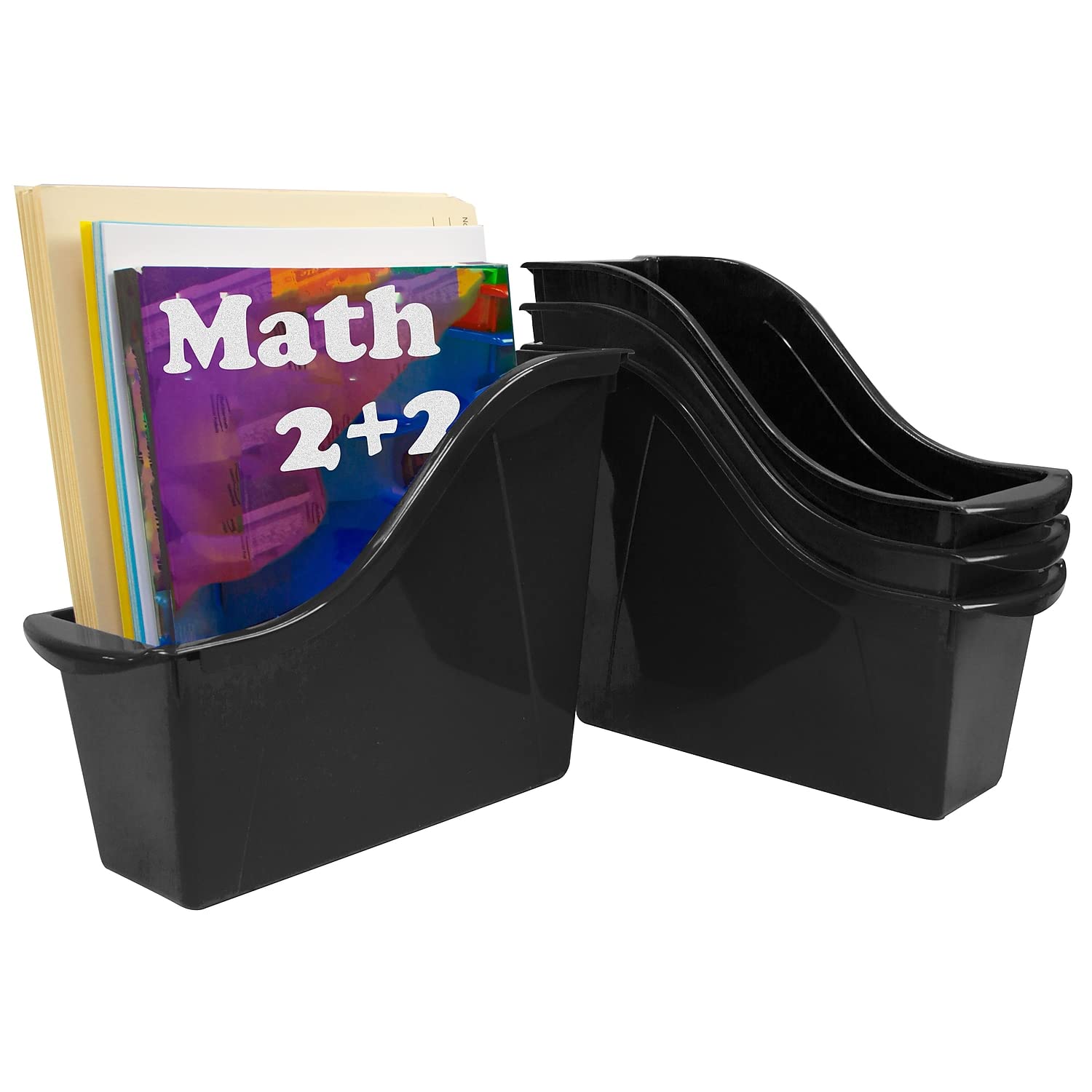 Storex STX70123E06C-6 STOREX Plastic Small Book Bin, 8.5-Inch x 12-Inch x 4.5-Inch, Black, Pack of 6