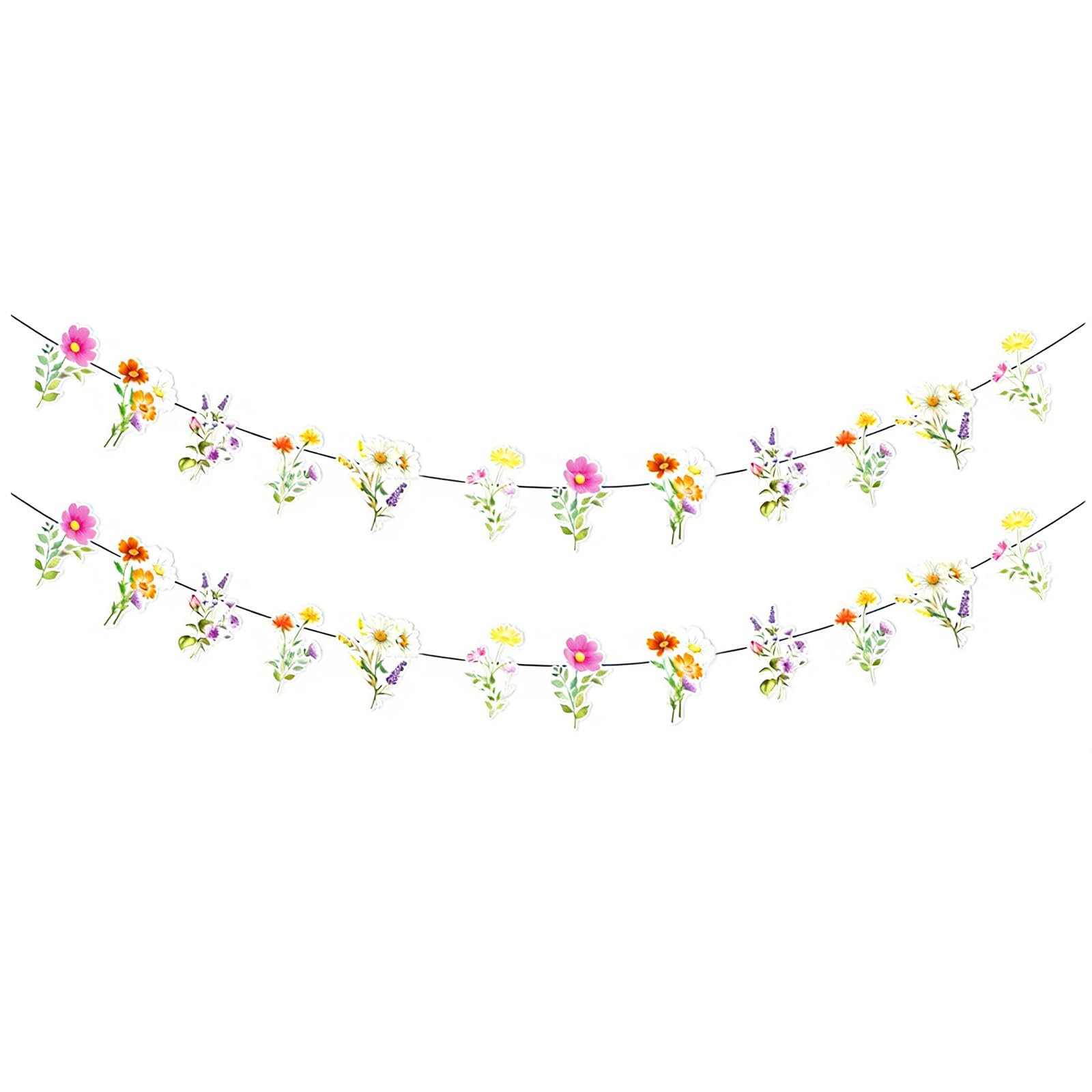 Watercolor Floral Party Banner - Reusable Adjustable Spring Flower Garland for Bridal Shower, Garden Party & Home Decor