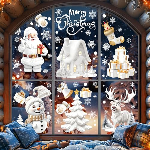 Autocollants de fenêtre de Noël, réutilisables, avec flocons de neige, autocollants de fenêtre de Noël pour Noël, portes, vitrines, décoration d'hiver (B)