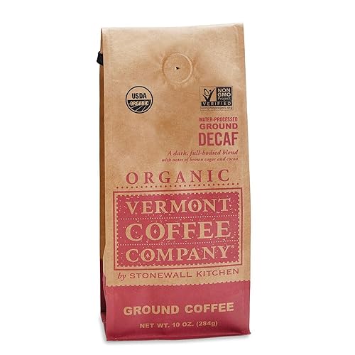 Vermont Coffee Company Tostado descafeinado, café arábica molido, orgánico, sin OMG, bolsa de 10 onzas