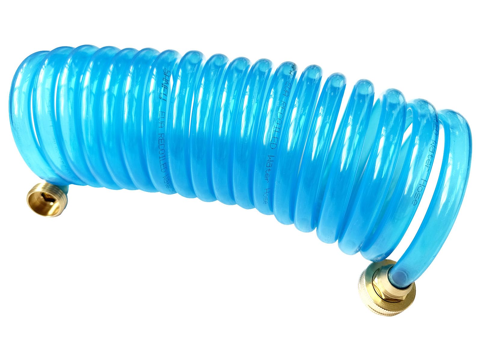 EVA Recoil Garden Water Hose 3/8"ID x 15ft Premium With 3/4"Inch Brass Fittings Retractable, Swivel Female, Outdoor Patio Hose Marine&Boat, Transparent Blue(15')