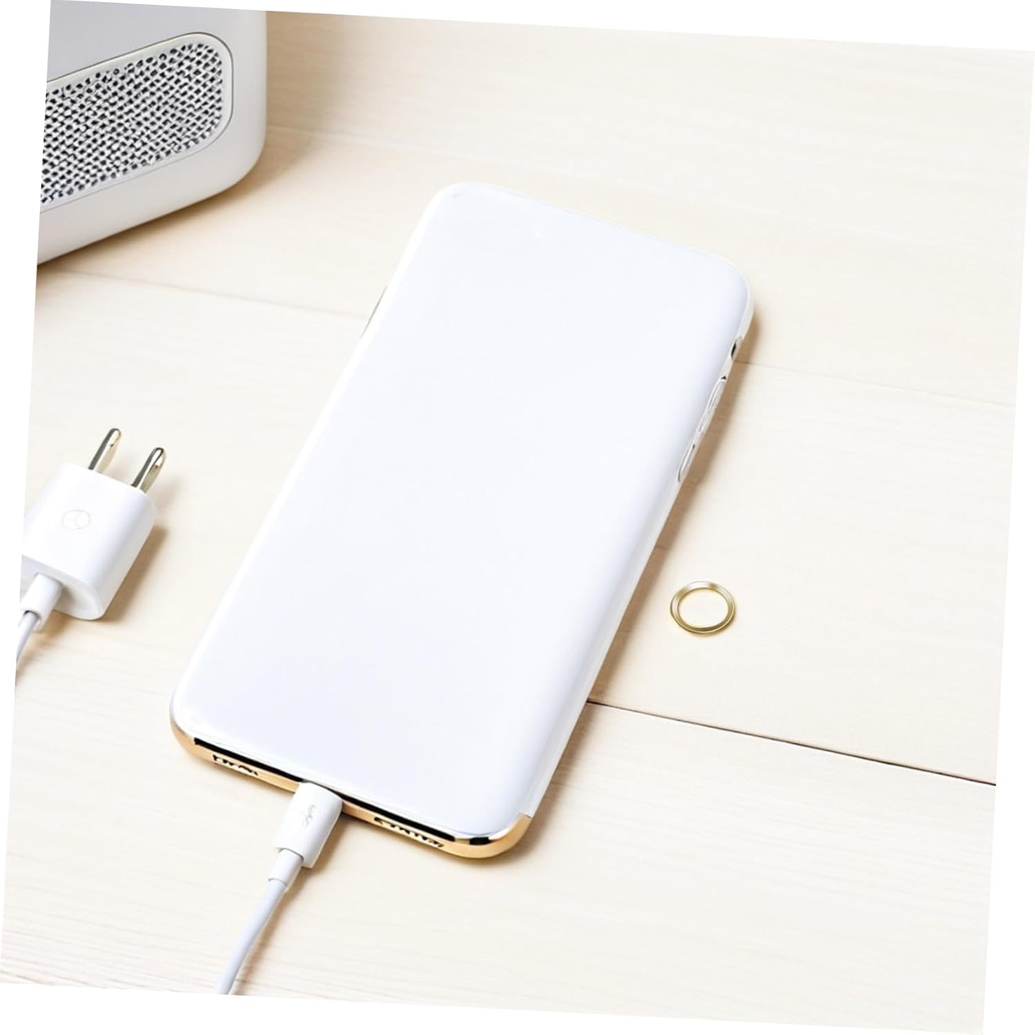 Uonlytech Metal Home Button Sticker for Fingerprint Identification White with Gold Edge Copper Polymer Material Compatible with Apple Devices Fingerprint Recognition Enhancer with Packaging