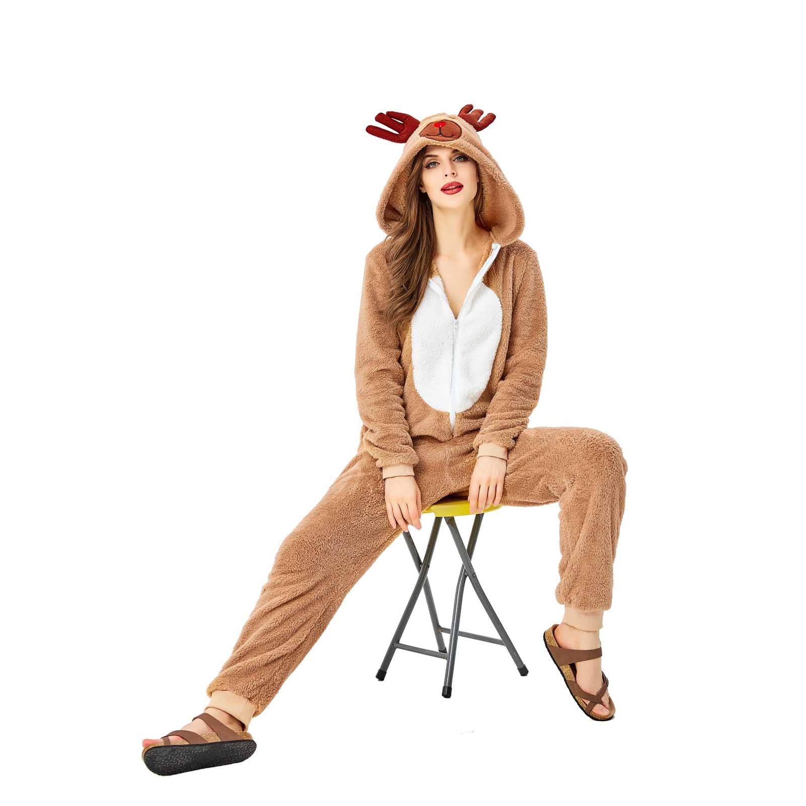 LUCKME Pijama Mujer Navidad,Pijama Entero de Reno Disfraz Animal Kigurumi