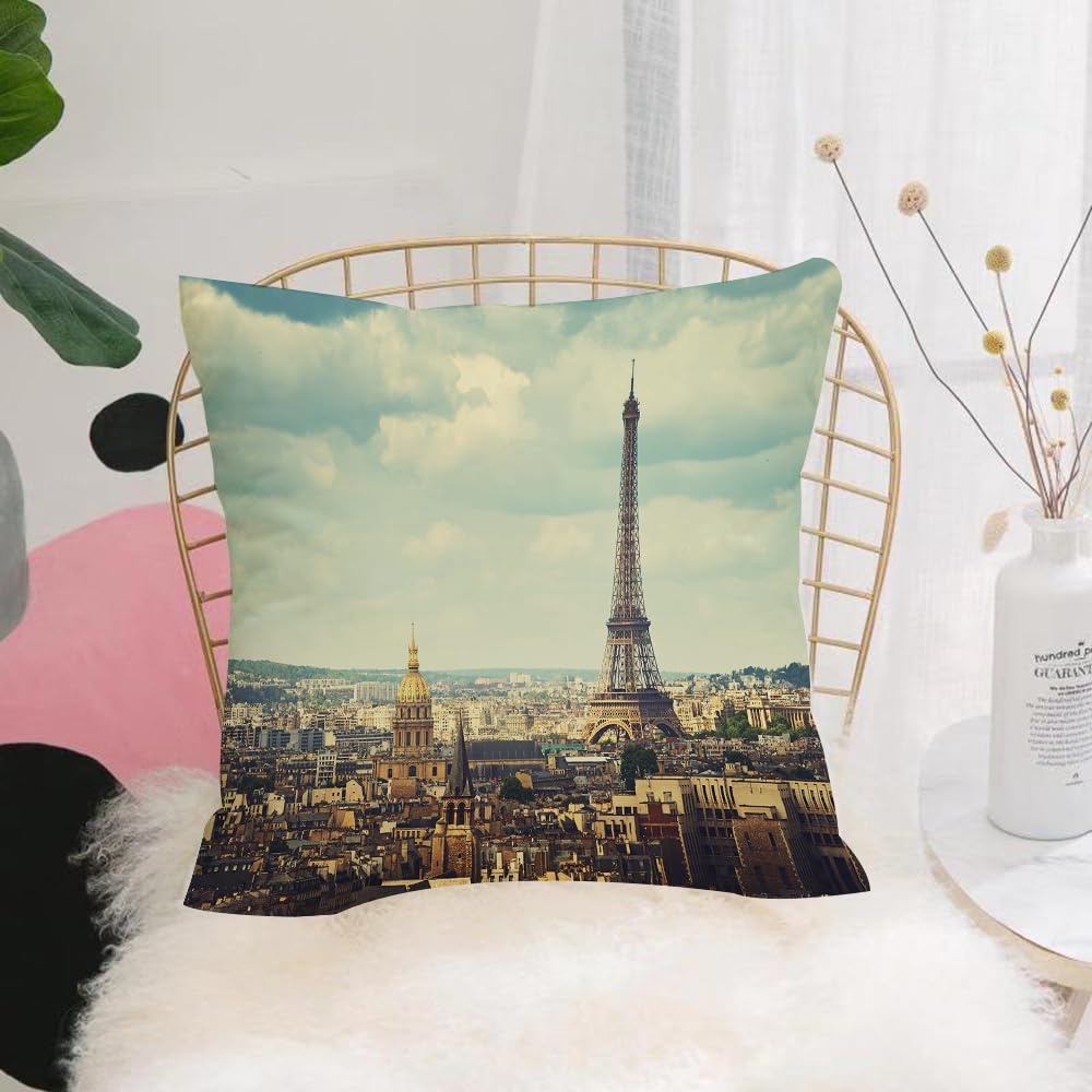 Hyosxw Paris Landscape, Eiffel Tower And Architectu - A4 Cushion Cover,Throw Pillow Case Home Decorative For Living Room Bedroom Sofa Chair 18X18 Inch,Paris Landscape, Eiffel Tower And Architectural Wonders Featured Cityscape With,Pillowcase 45X45cm