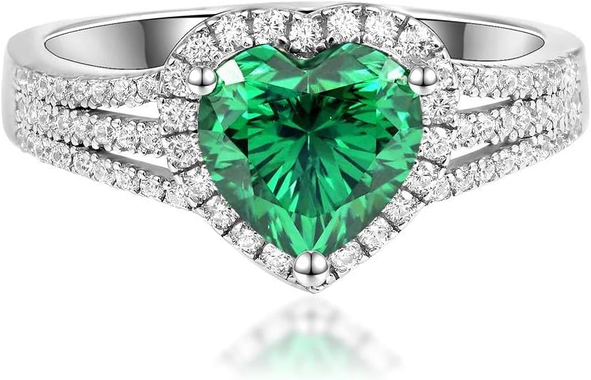 Women's Promise Rings 2CT Heart Cut Moissanite Ring, VVS1 Sterling Silver Anniversary Engagement Rings, Triple Row Band, Available in Green Pink Clear