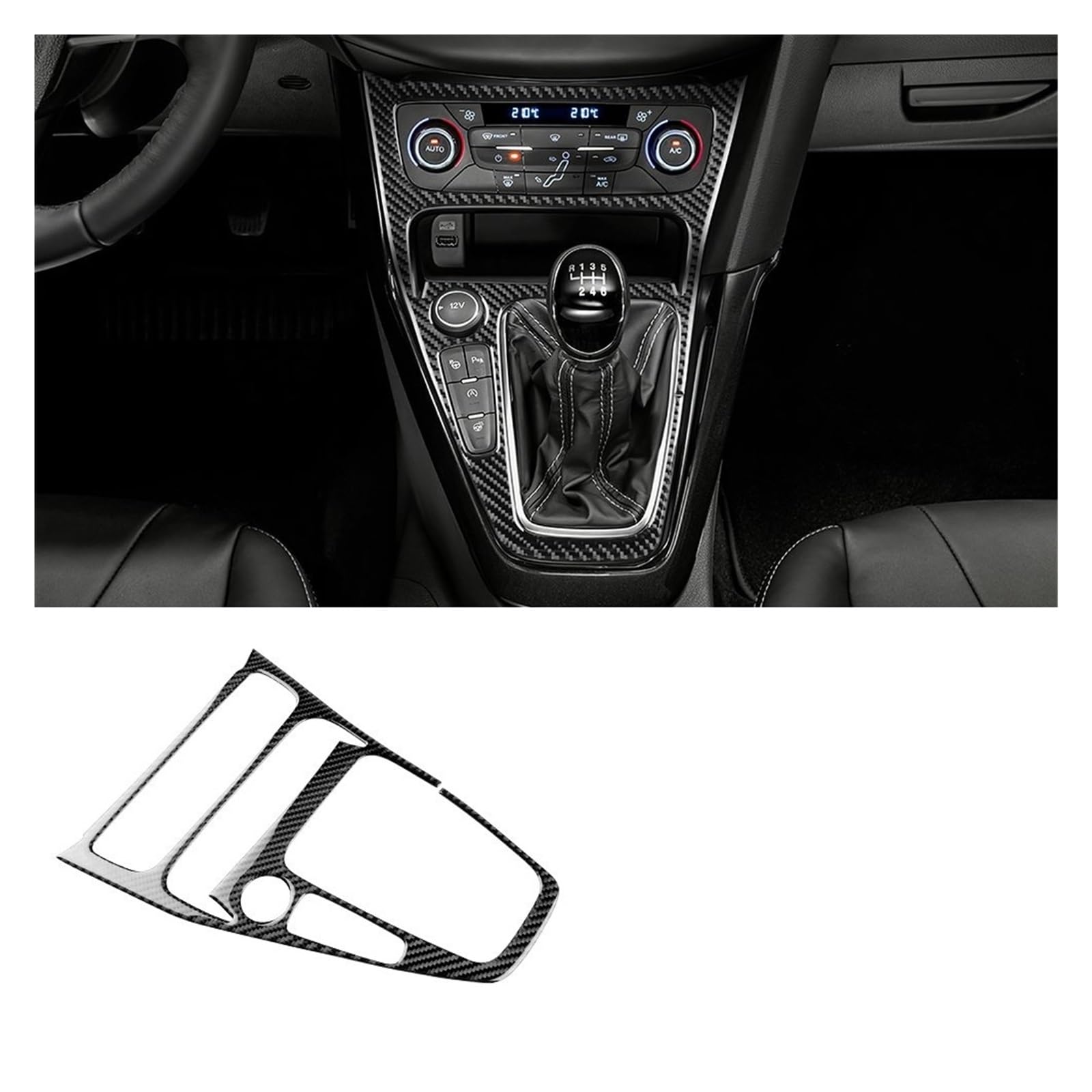Car Interior Trim Accessories for Focus for SE for RS for ST for Ecoboost 2015-2018 LHD RHD Car Central Control Gear Shift Panel Carbon Fiber Sticker(for LHD Black Carbon)
