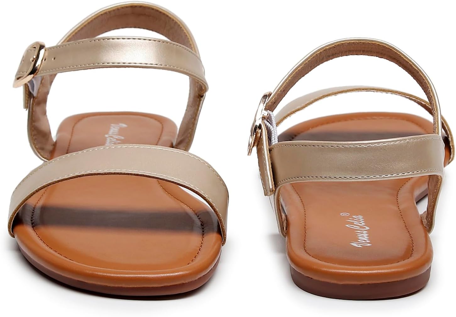 VenusCelia Women's Plain Strap Wide Flat Sandal - Image 4