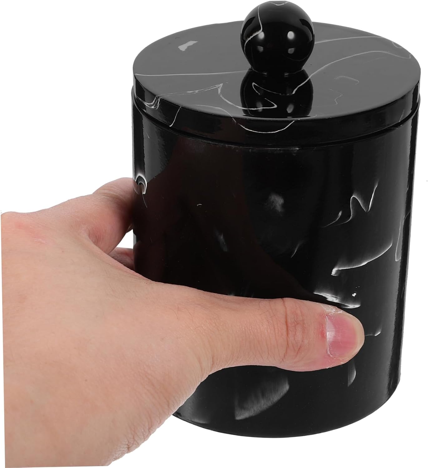 Ciieeo European Style Marble Texture Resin Cotton Swabs Storage Box with Lid Simple and Functional Organizer for Bathroom and Cosmetic Use Ink Black