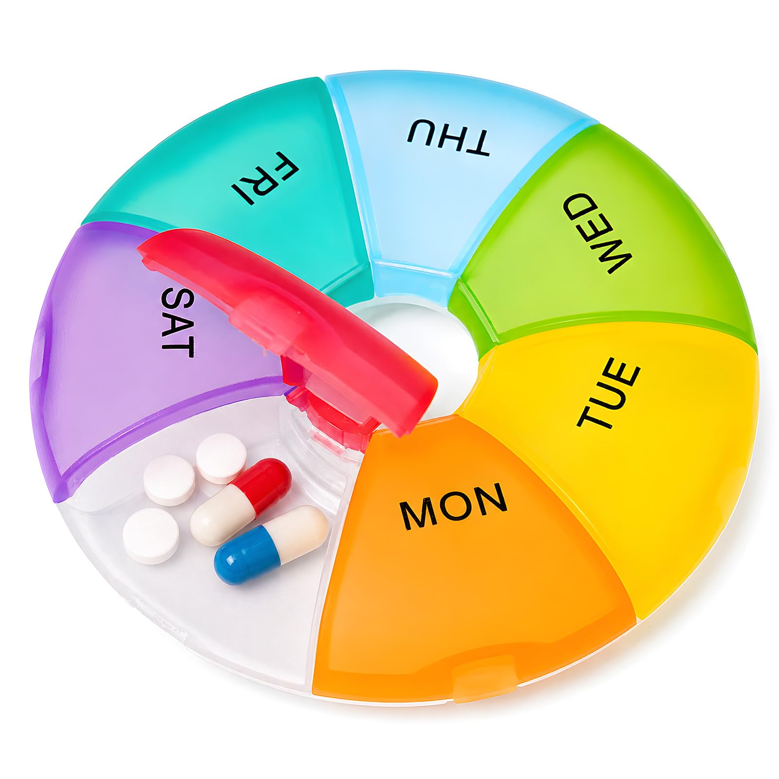 Weekly Pill Box 7 Day, Portable Pill Organiser, Travel Tablet Organiser, Moisture Resistant Storage for Vitamins Supplements & Medication Organizer, Multicolor