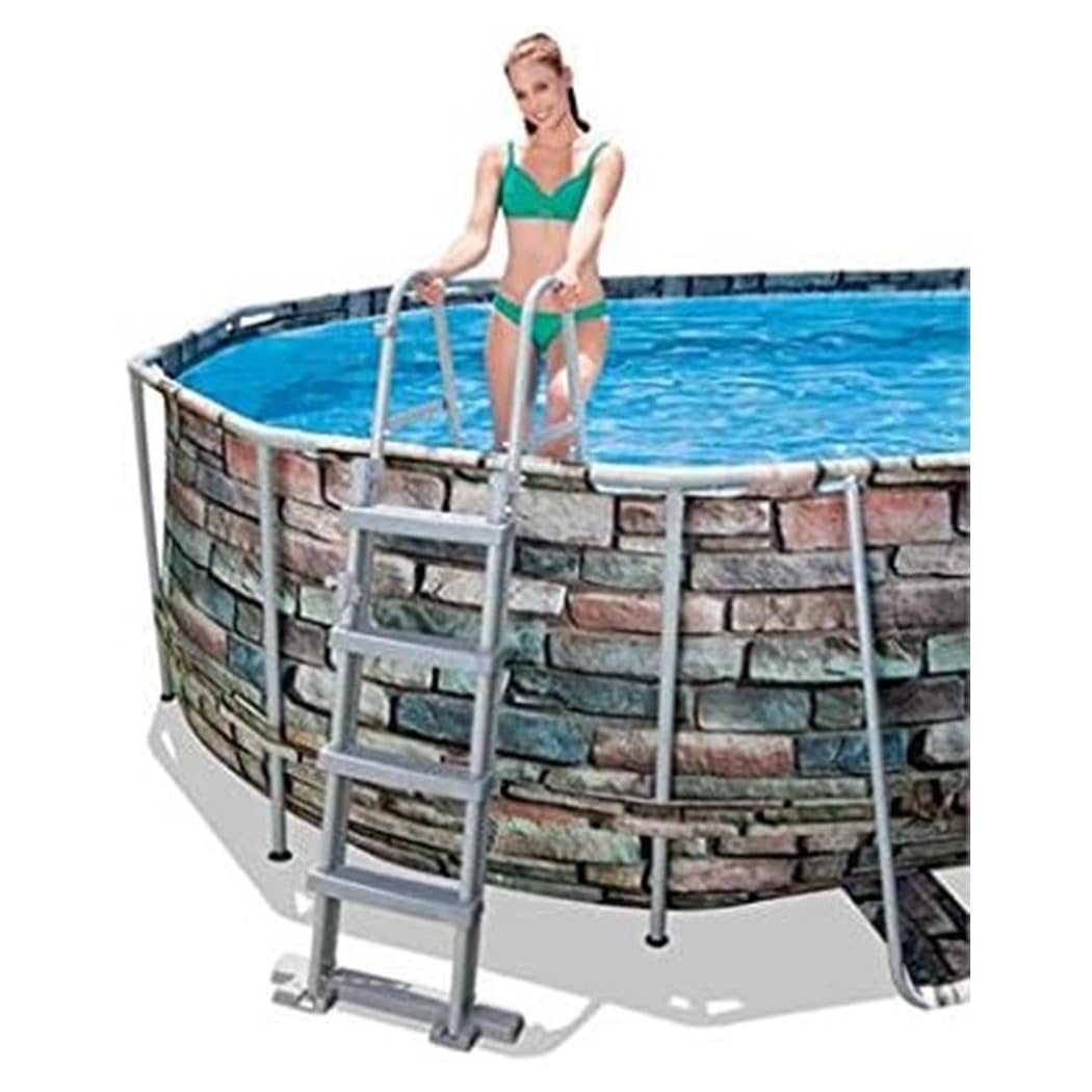 Trade Shop - Scaletta di Sicurezza per Piscine 122cm con Gradini in Plastica Telaio in Metallo 58331 -