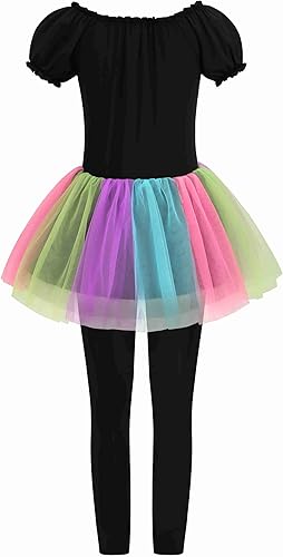 Miniatura 3 de Disfraz de esqueleto arcoíris para niñas, juego de vestido tutú que brilla en la oscuridad con extensiones de cabello para Halloween