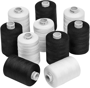 New ThreadNanny Black and White Spools of 3-PLY Polyester Sewing Quilting Serger Threads 10 Tubes X 1000 Yards