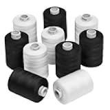 New ThreadNanny Black and White Spools of 3-PLY Polyester Sewing Quilting Serger Threads (10 Tubes X 1000 Yards)