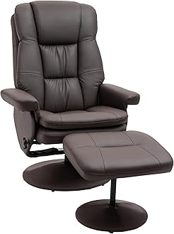 HOMCOM Swivel Recliner with Ottoman, PU Leather Reclining Chair with Ottoman, Upholstered Recliner and Footrest with Wrapped Base for Living Room, Bedroom and Home Office, Brown