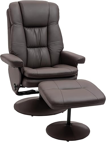 Miniatura 19 de HOMCOM Sillón reclinable giratorio con otomana, silla reclinable de piel sintética con otomana, reclinable tapizado y reposapiés con base envuelta