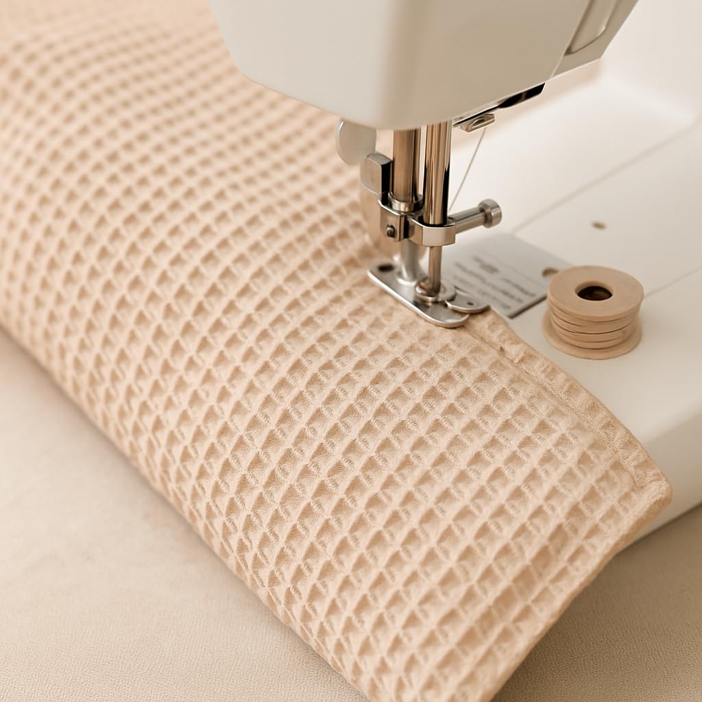 Schlangenmanufaktur® Baby Kuschelschlange Waffelpique Beige aus 100% Baumwolle – handgefertigt in Bayern, atmungsaktiv & Öko-Tex zertifizierte Materialien – Laufstall-Umrandung (450x13cm)