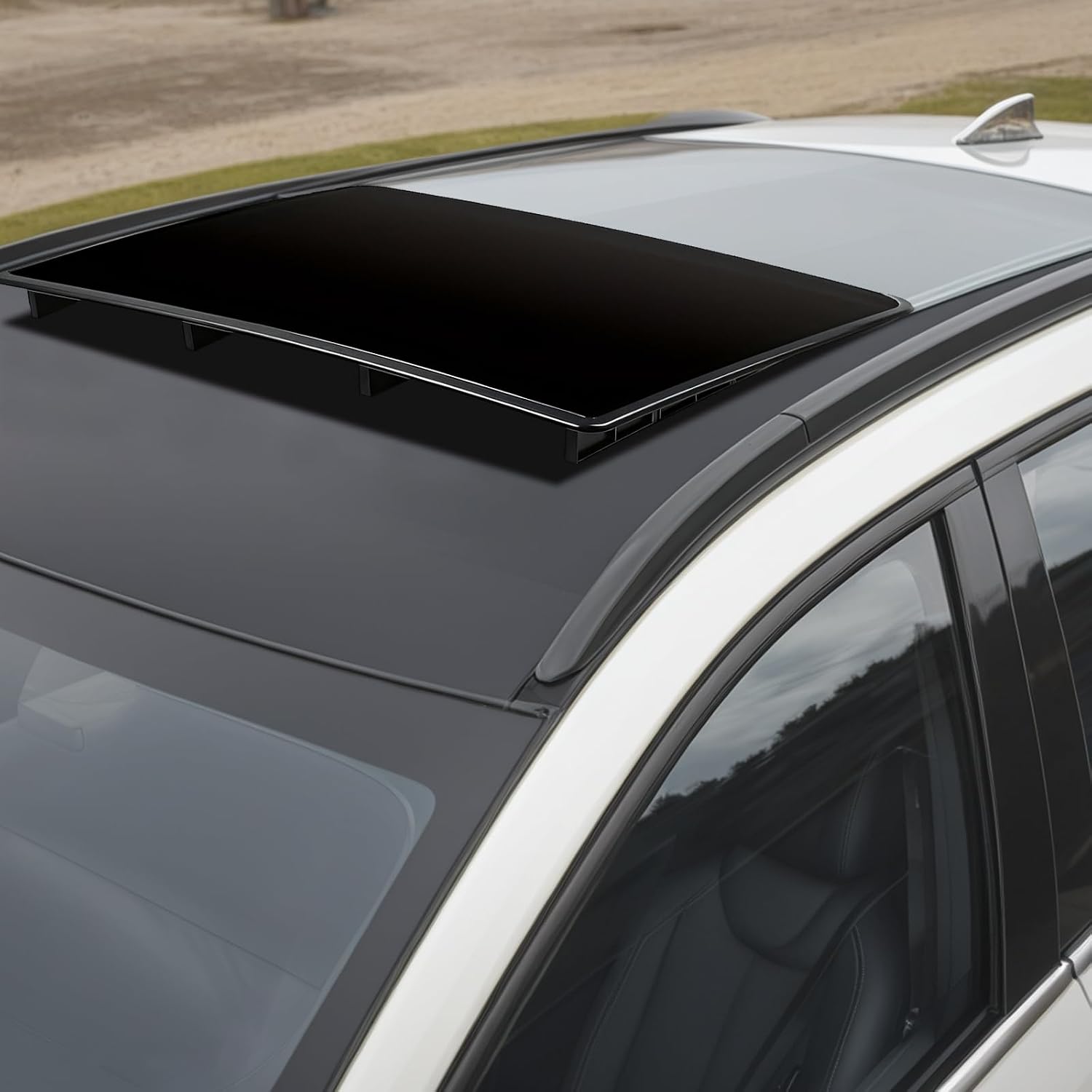 Panoramic Car Sunroof Simulator, 26.5 X 19.5 Inches, Self-Adhesive Roof Accessory for Auto Modification, Black Plastic Wind Deflector