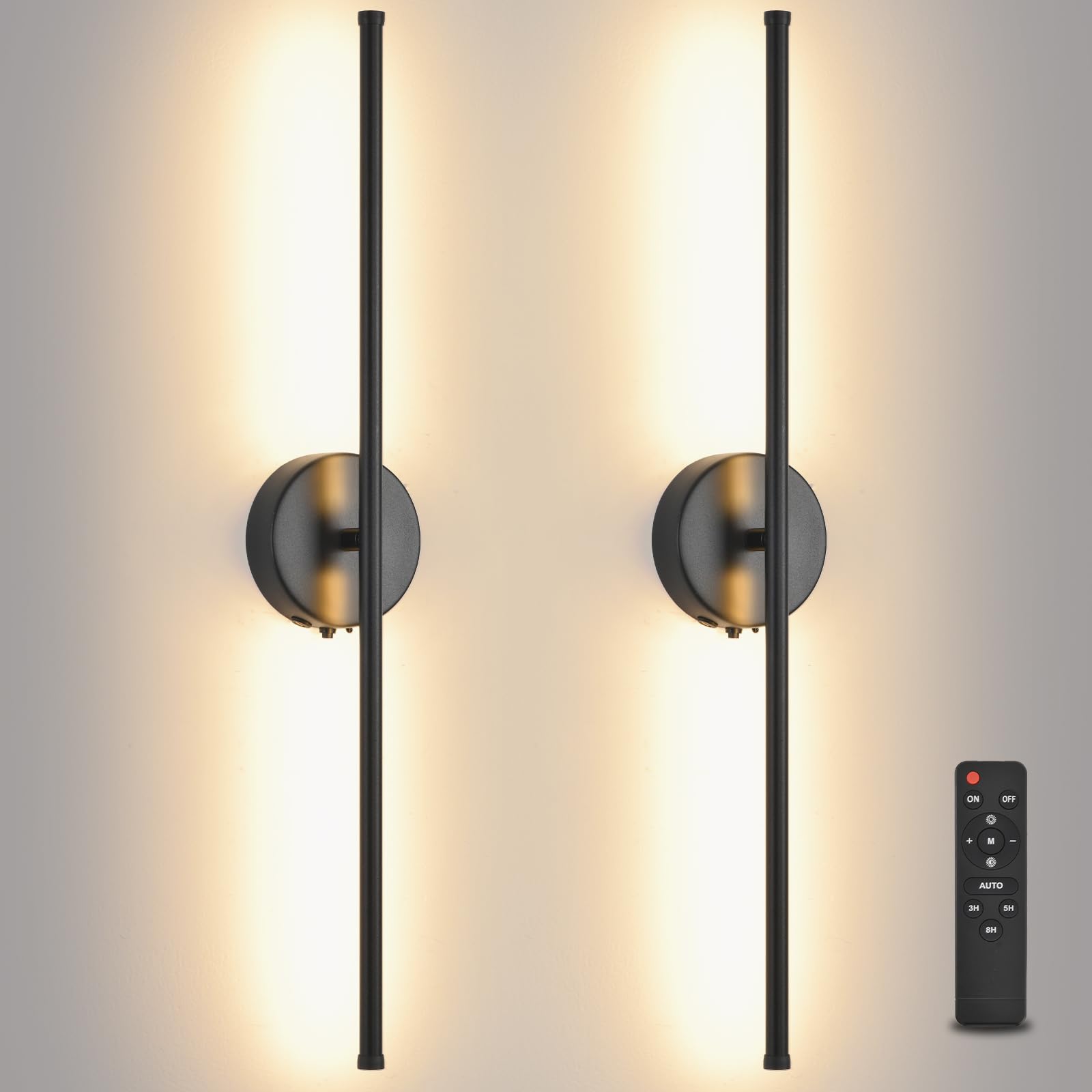 Photo 1 of Povectolay Wall Sconces Battery Operated Set of 2, Black LED Wireless Wall Sconce with Remote Control 350° Rotating, 27.6 Inch Dimmable USB Rechargeable wall Lights for Living Room Bedroom Hallway
