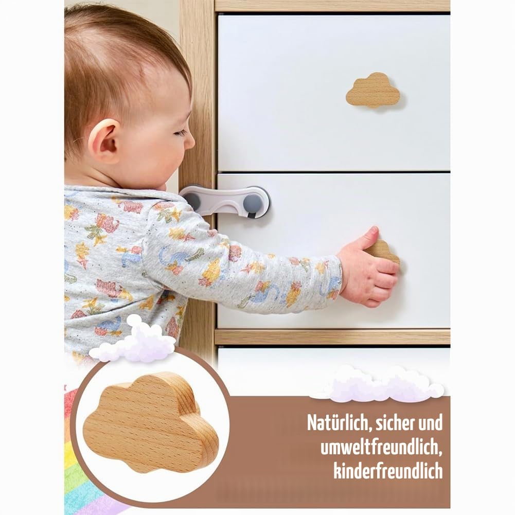 Boho Kommodenknöpfe, 12 Pack Langlebige Schubladenknöpfe Aus Buchenholz, Wolkenförmige Kommodengriffe Aus, Holzknöpfe Möbelknöpfe, Schrankknöpfe für Kinderzimmer und Möbel
