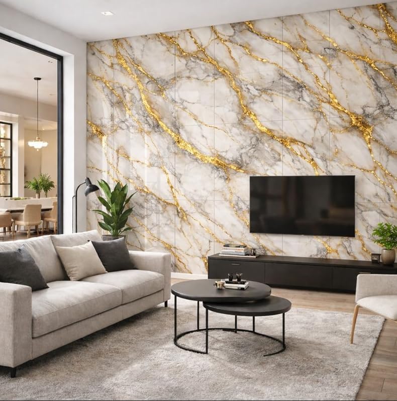 Image of WALLVEAR PE Foam Marble Wall Panel Sheet | Self Adhesive DIY Wall Covering (4, Dark Brown)